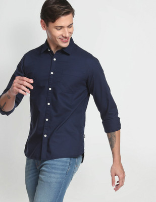 FLYING MACHINE Men Solid Casual Blue Shirt