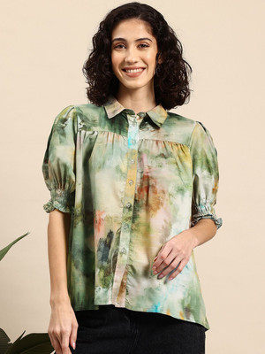 Mast & Harbour Women Dyed/Ombre Casual Green Shirt