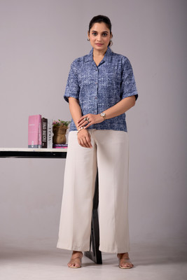 KALEE Women Printed Casual Dark Blue Shirt