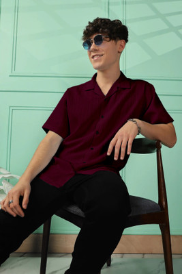 OXXOM Men Self Design Casual Maroon Shirt