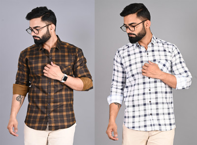 FUBAR Men Checkered Casual Multicolor Shirt(Pack of 2)