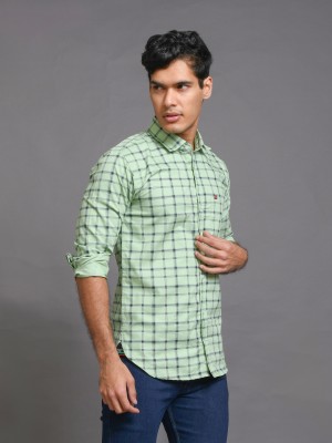 RASSO Men Checkered Casual Light Green, Dark Blue Shirt