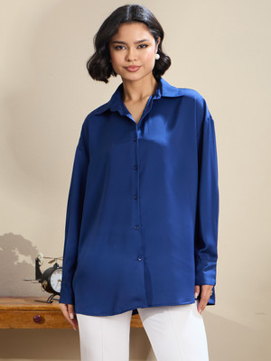 SASSAFRAS Women Solid Casual Blue Shirt
