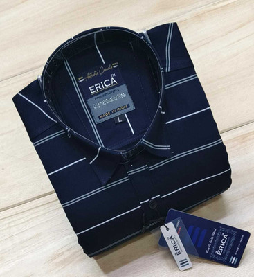 Erica Men Striped Casual Dark Blue Shirt
