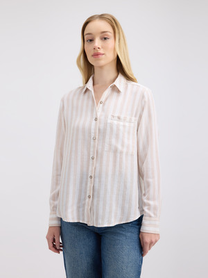 Pepe Jeans Women Striped Casual Beige Shirt