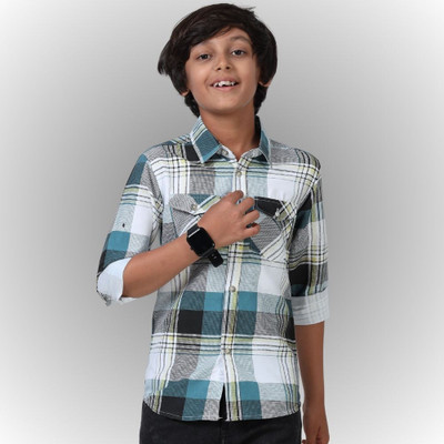 Rs fashions Boys Checkered Casual Green Shirt