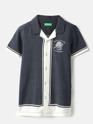 United Colors of Benetton Boys Color Block Casual Blue Shirt