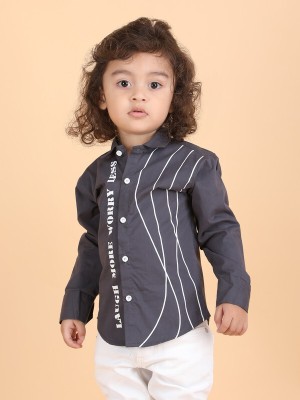 POLKA TOTS Boys Self Design Casual Blue Shirt