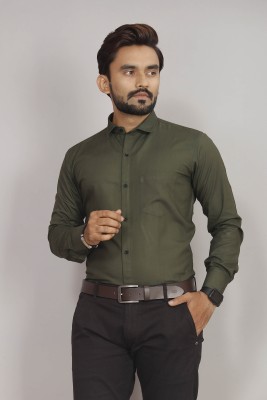 Indian Fashionista Men Solid Casual Dark Green Shirt