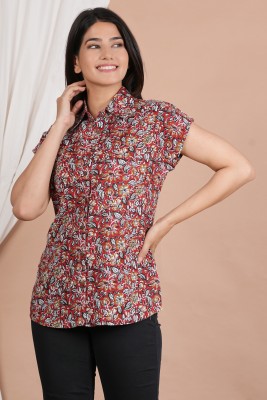 RIJHARI Women Printed Casual Maroon Shirt