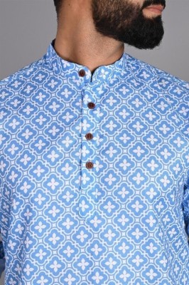 GANGAUR CREATION Men Floral Print Casual Light Blue, White Shirt