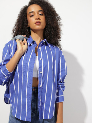 Roadster Women Striped Casual Blue Shirt