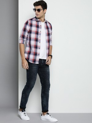 The Indian Garage Co. Men Checkered Casual White Shirt