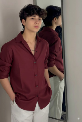 greet fashion Men Solid Casual Maroon Shirt