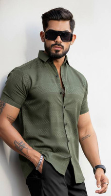 Solbiza Men Self Design Casual Dark Green Shirt
