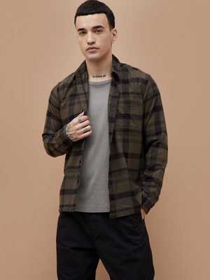 Forca by Lifestyle Men Checkered Casual Brown, Black Shirt