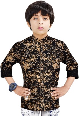 MADE IN THE SHADE Boys Printed Casual Gold, Black Shirt