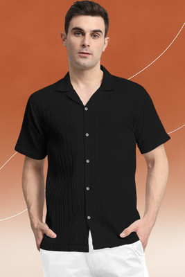 A Dearise Trend Men Self Design Casual Black Shirt
