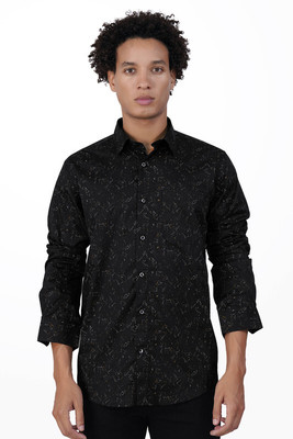 french crown Men Printed Casual Black, White, Yellow Shirt