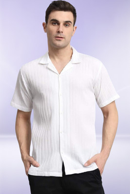 A Dearise Trend Men Self Design Casual White Shirt