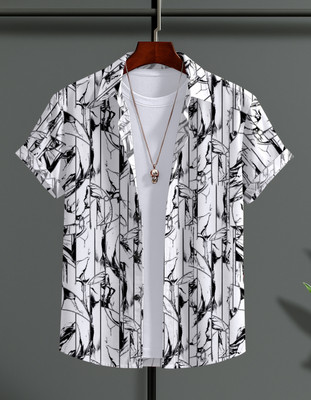 tsfashionhub Men Printed Casual White, Black Shirt
