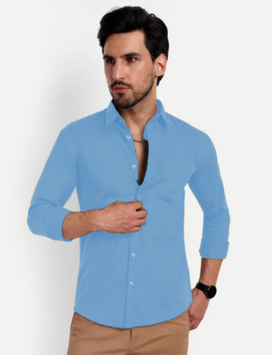 Indi Hemp Men Solid Casual Light Blue Shirt