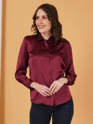 Fbella Women Solid Casual Maroon Shirt