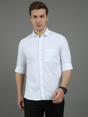 VC Fashion Men Solid Casual White Shirt
