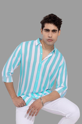 OTUS Men Striped Casual Light Blue Shirt