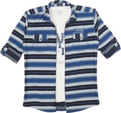 CAVIO Boys Striped Casual Blue, Black, White Shirt(Pack of 2)