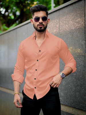 SHLOK TREND Men Solid Casual Orange Shirt