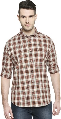 BASICS Men Checkered Casual Brown Shirt