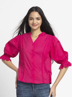 SHAYE SHAYE Women Solid Casual Pink Shirt