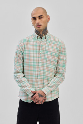 Snitch Men Checkered Casual Green Shirt