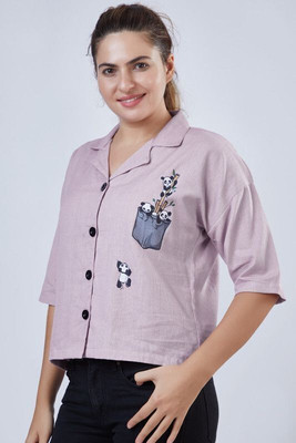 sikrifab Women Printed Casual Pink Shirt