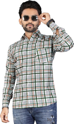 Style Nest Men Checkered Formal Green Shirt