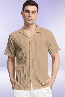 A Metron Men Self Design Casual Cream Shirt