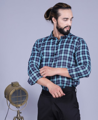 Tanip Men Checkered Formal Light Green Shirt