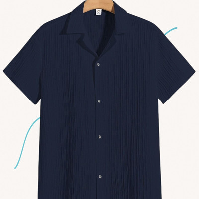 A Dearise Trend Men Self Design Casual Dark Blue Shirt