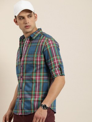 Moda Rapido Men Checkered Casual Green Shirt