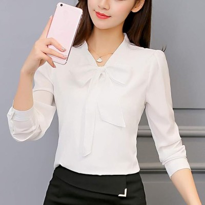 Gloglamp Women Solid Formal White Shirt