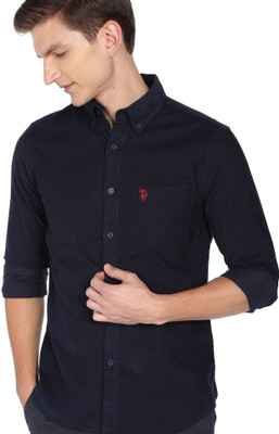U.S. POLO ASSN. Men Solid Casual Blue Shirt