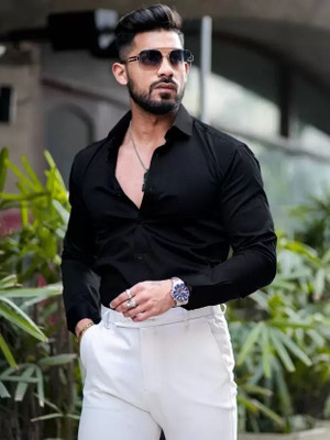 HouseOfCommon Men Solid Casual Black Shirt