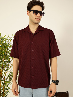 THOMAS SCOTT Men Self Design Casual Maroon Shirt