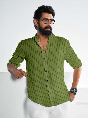 CFILORUX Men Striped Casual Light Green Shirt