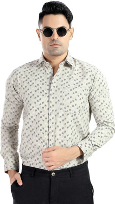 Mrigshira Men Geometric Print Casual Green Shirt