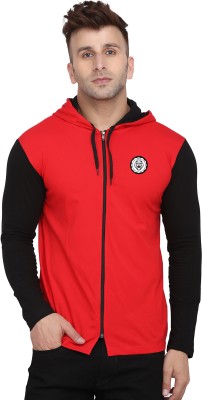 Blisstone Solid Men Hooded Neck Red, Black T-Shirt