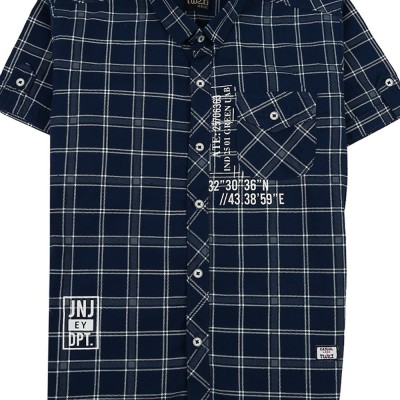 V-MART Boys Checkered Casual Dark Blue Shirt