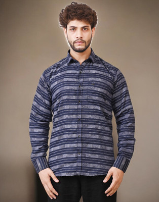CIOFF CREATION Men Striped Casual Blue, Grey Shirt