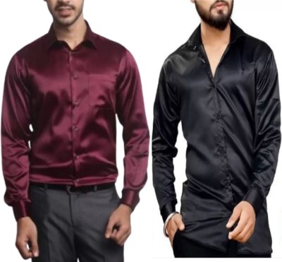 Beauty World Men Solid Formal Black, Maroon Shirt(Pack of 2)